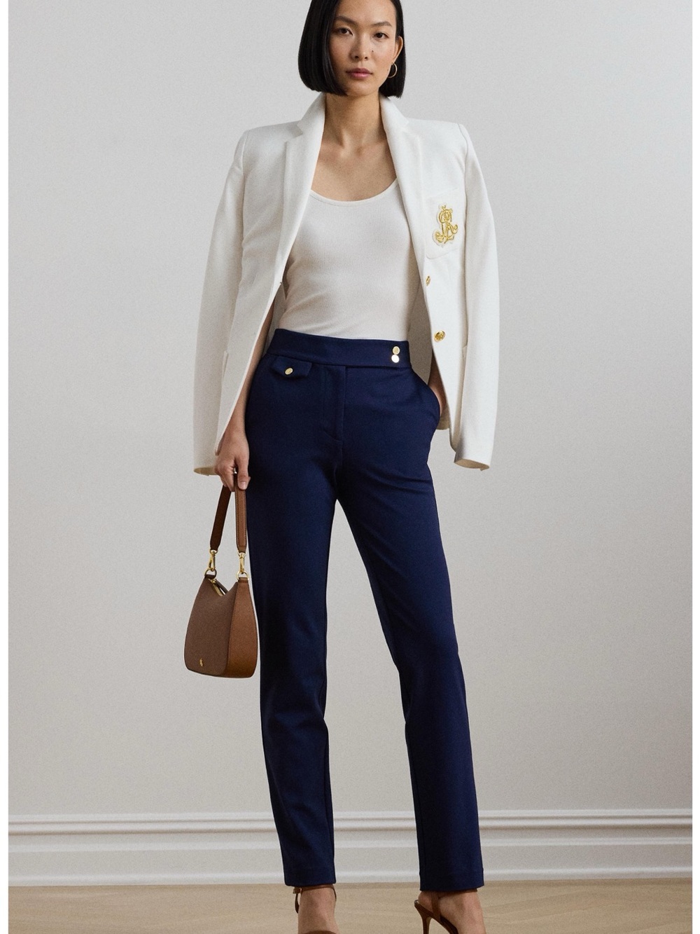 Ralph Lauren Navy High-Waist Straight Trousers